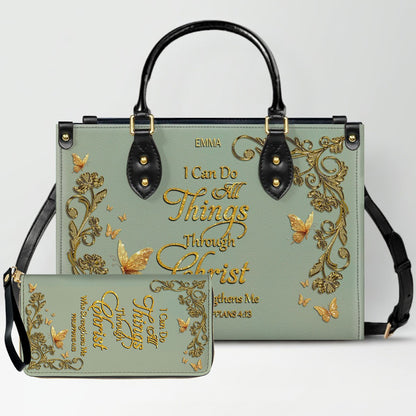 "I Can Do All Things" Inspirational Leather Bag & Wallet Set | CHRISTIANARTBAG™ CAB01042326
