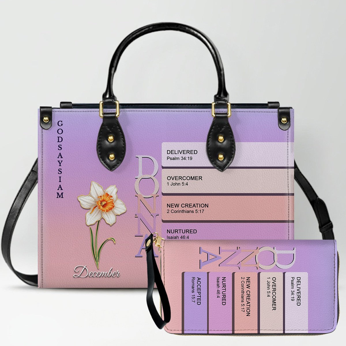 Uncover the sacred meaning of your name - Custom Name & Month Flower - Personalized Leather Handbag - CHRISTIANARTBAG 01181125