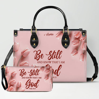 Personalized Leather Handbag for Women – Custom Name Christian Bible Verse Purse – Floral Pink Tulip Scripture Bag – Gift by CHRISTIANARTBAG CAB 022726