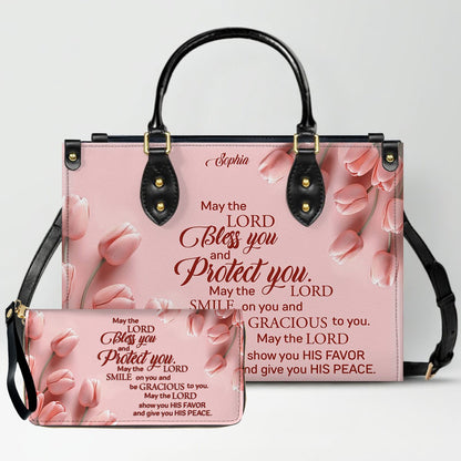 Personalized Leather Handbag for Women – Custom Name Christian Bible Verse Purse – Floral Pink Tulip Scripture Bag – Gift by CHRISTIANARTBAG CAB 022726