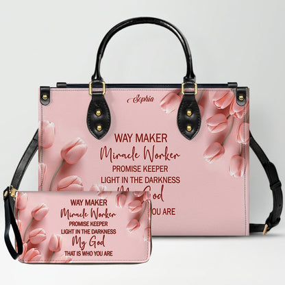 Personalized Leather Handbag for Women – Custom Name Christian Bible Verse Purse – Floral Pink Tulip Scripture Bag – Gift by CHRISTIANARTBAG CAB 022726