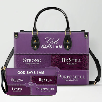 Personalized “God Says I Am” Leather Handbag for Christian Women – Custom Name & Color | CHRISTIANARTBAG 0111825