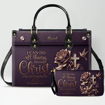 Custom Name Christian Leather Handbag & Wallet Set - Personalized Bible Verse Tote Bag | CHRISTIANARTBAG 01072726