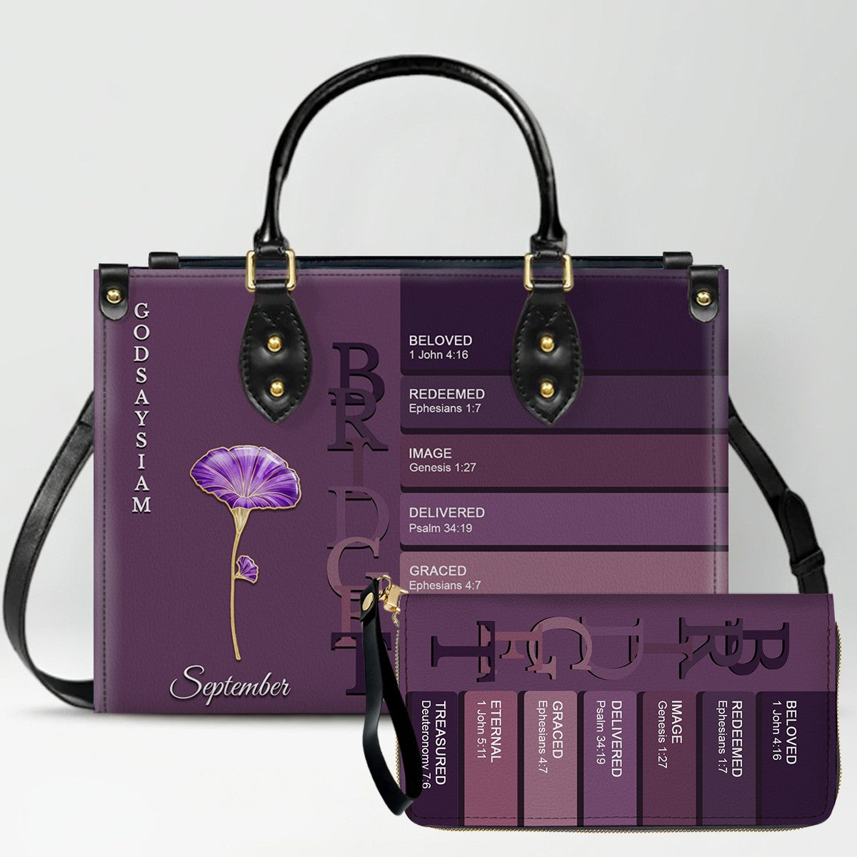 Uncover the sacred meaning of your name - Custom Name & Month Flower - Personalized Leather Handbag - CHRISTIANARTBAG 01181125