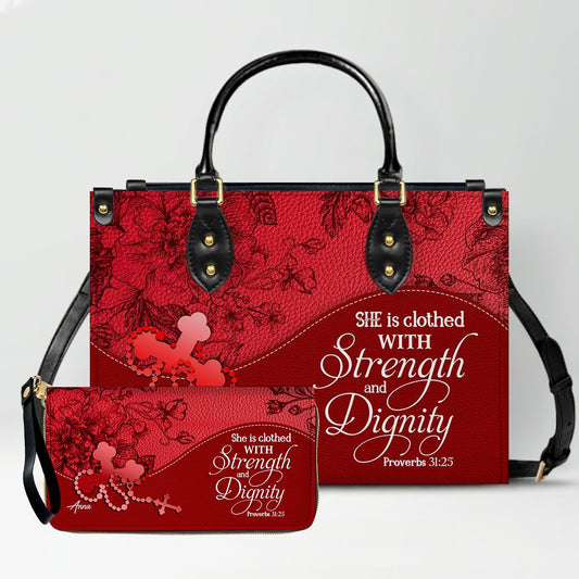 SET Personalized Christian Leather Handbag and Clutch Purse – Red Bible Verse Gift for Women of Faith | CHRISTIANARTBAG