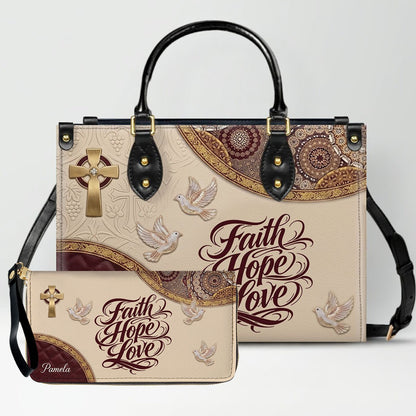 CHRISTIANARTBAG Personalized Leather Handbag and Long Wallet Set, Custom Name Scripture Bible Verse Tote Bag, Christian Gifts for Women CAB01051826