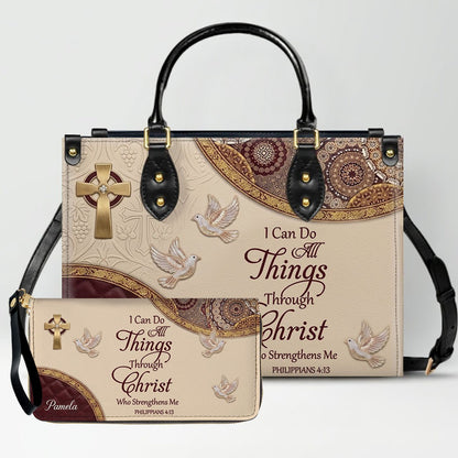 CHRISTIANARTBAG Personalized Leather Handbag and Long Wallet Set, Custom Name Scripture Bible Verse Tote Bag, Christian Gifts for Women CAB01051826