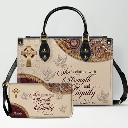 CHRISTIANARTBAG Personalized Leather Handbag and Long Wallet Set, Custom Name Scripture Bible Verse Tote Bag, Christian Gifts for Women CAB01051826