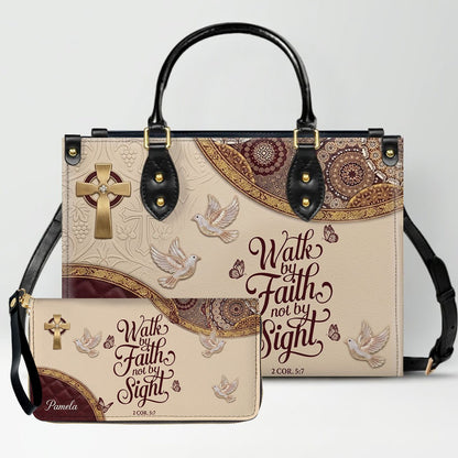 CHRISTIANARTBAG Personalized Leather Handbag and Long Wallet Set, Custom Name Scripture Bible Verse Tote Bag, Christian Gifts for Women CAB01051826