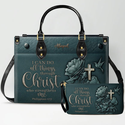 Custom Name Christian Leather Handbag & Wallet Set - Personalized Bible Verse Tote Bag | CHRISTIANARTBAG 01072726