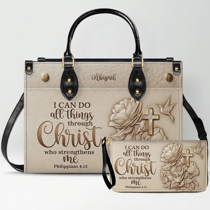 Custom Name Christian Leather Handbag & Wallet Set - Personalized Bible Verse Tote Bag | CHRISTIANARTBAG 01072726