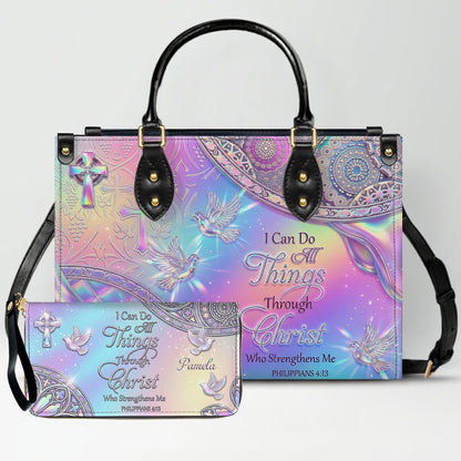 Personalized Christian Leather Handbag - I Can Do All Things Through Christ Verse - Custom Name Faith Purse | CHRISTIANARTBAG CAb01100626