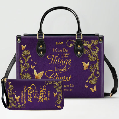 Personalized Leather Handbag with Custom Name & Bible Verse - Personalized Christian Leather Handbag & Wallet Set | CHRISTIANARTBAG™ CAB01012626