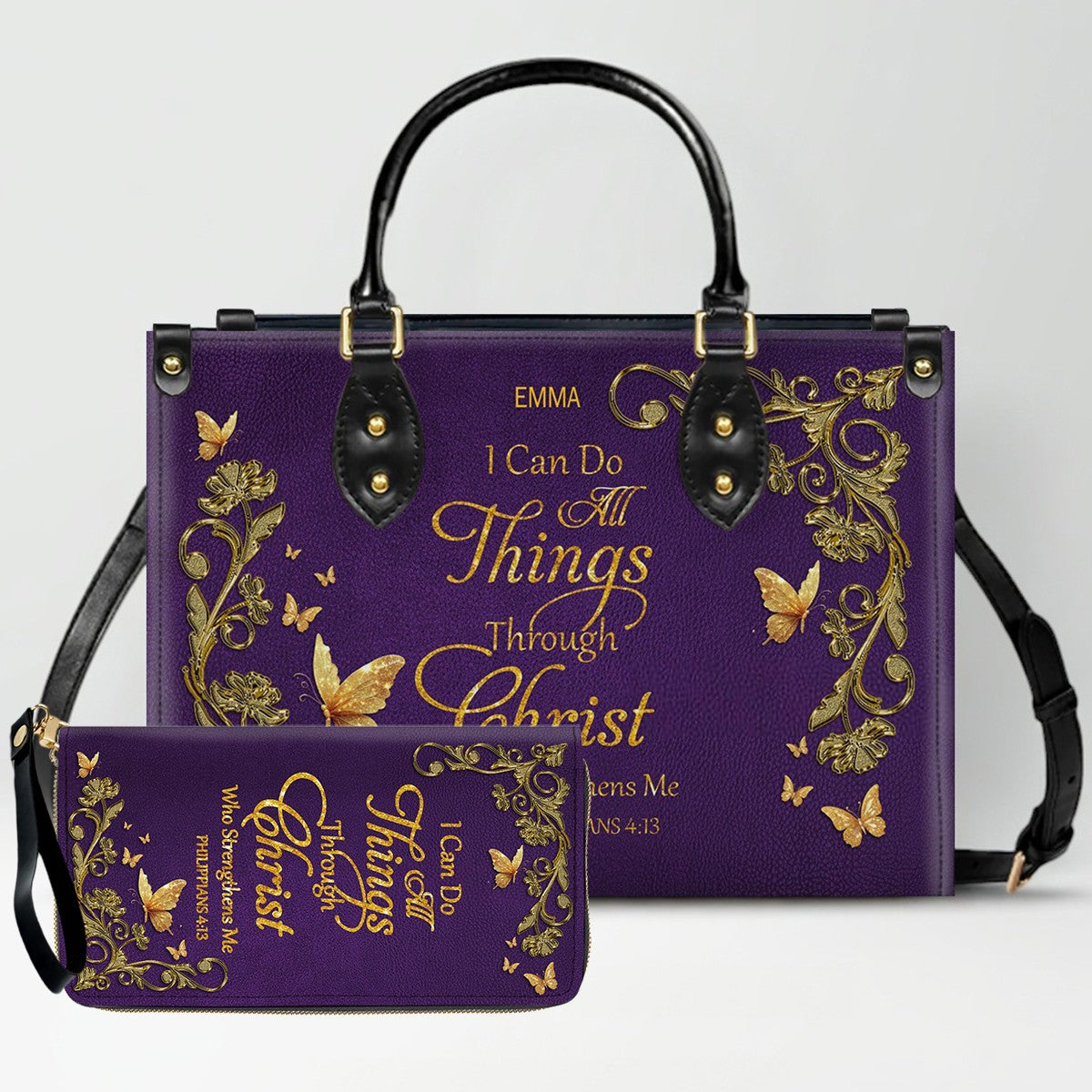 "I Can Do All Things" Inspirational Leather Bag & Wallet Set | CHRISTIANARTBAG™ CAB01042326