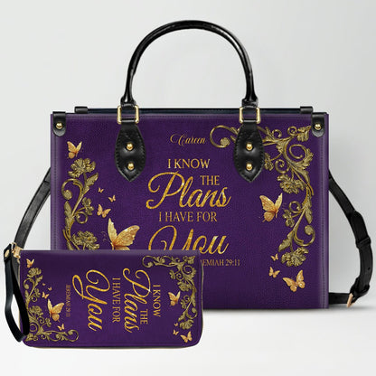 Personalized Leather Handbag with Custom Name & Bible Verse - Personalized Christian Leather Handbag & Wallet Set | CHRISTIANARTBAG™ CAB01012626