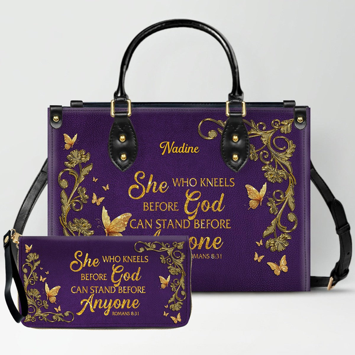 Personalized Leather Handbag with Custom Name & Bible Verse - Personalized Christian Leather Handbag & Wallet Set | CHRISTIANARTBAG™ CAB01012626