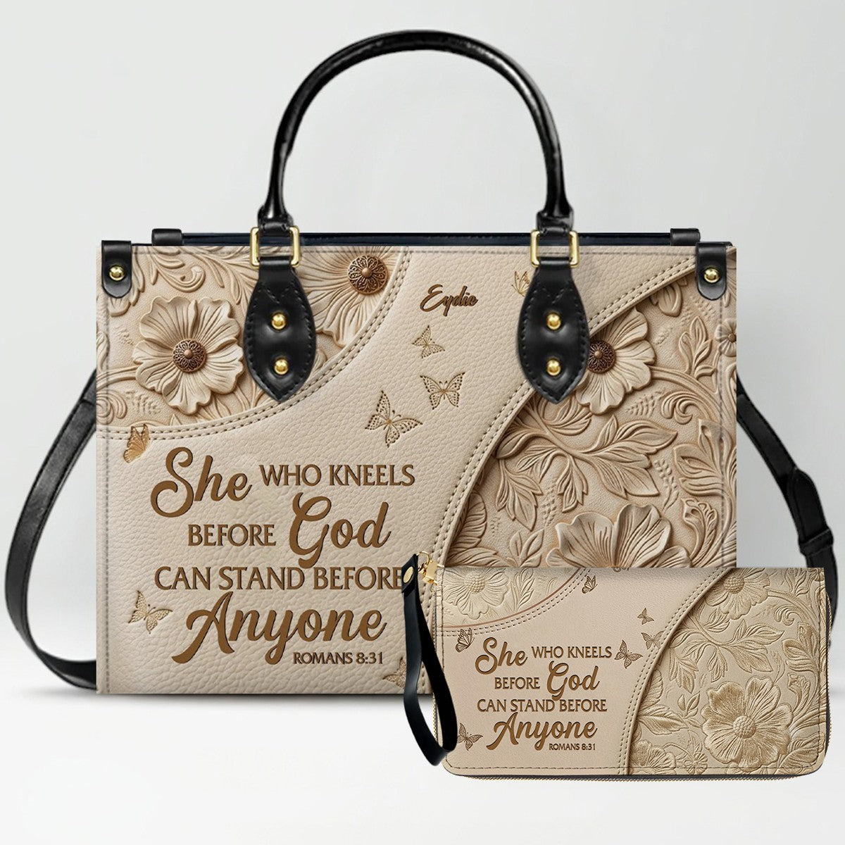 Personalized Bible Verse Leather Handbag & Wallet Set | Custom Christian Purse Set - CHRISTIANARTBAG 02080826