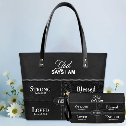 Personalized “God Says I Am” Luxury Leather TOTE Bag for Christian Women – Custom Name & Color | CHRISTIANARTBAG