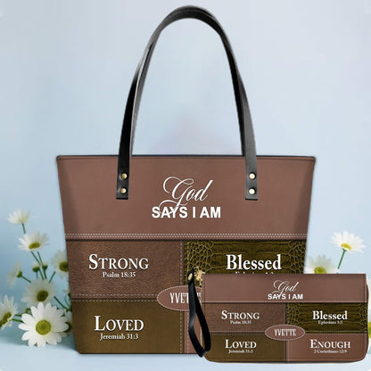 Personalized “God Says I Am” Luxury Leather TOTE Bag for Christian Women – Custom Name & Color | CHRISTIANARTBAG