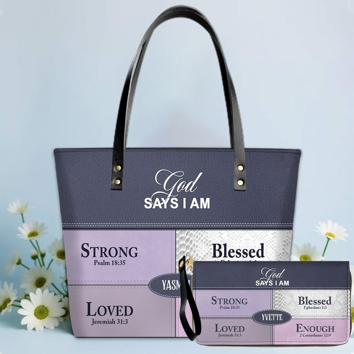 Personalized “God Says I Am” Luxury Leather TOTE Bag for Christian Women – Custom Name & Color | CHRISTIANARTBAG