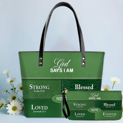 Personalized “God Says I Am” Luxury Leather TOTE Bag for Christian Women – Custom Name & Color | CHRISTIANARTBAG