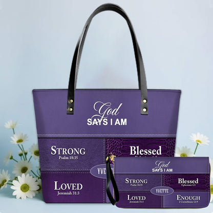 Personalized “God Says I Am” Luxury Leather TOTE Bag for Christian Women – Custom Name & Color | CHRISTIANARTBAG