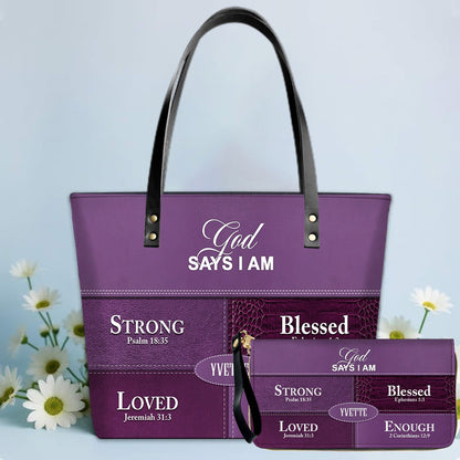 Personalized “God Says I Am” Luxury Leather TOTE Bag for Christian Women – Custom Name & Color | CHRISTIANARTBAG