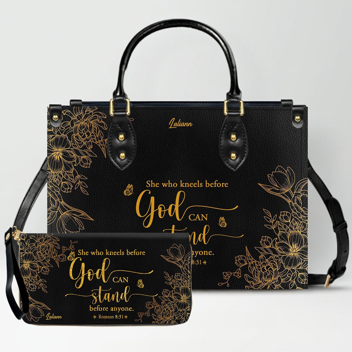 Personalized Leather Handbag Black with Bible Verse – Christian Gifts – Custom Christian Purse by CHRISTIANARTBAG CAB012626