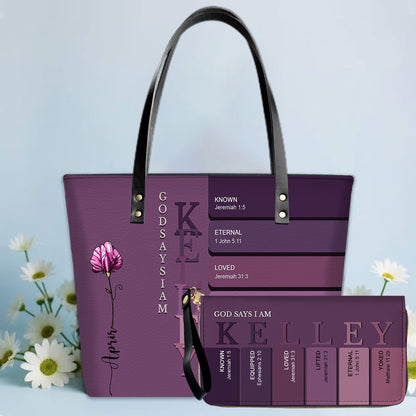 SET - Personalized Leather Tote Bag with Bible Verses – Uncover the sacred meaning of your name – Custom Faith-Inspired Handbag | CHRISTIANARTBAG Leather TOTE Bag