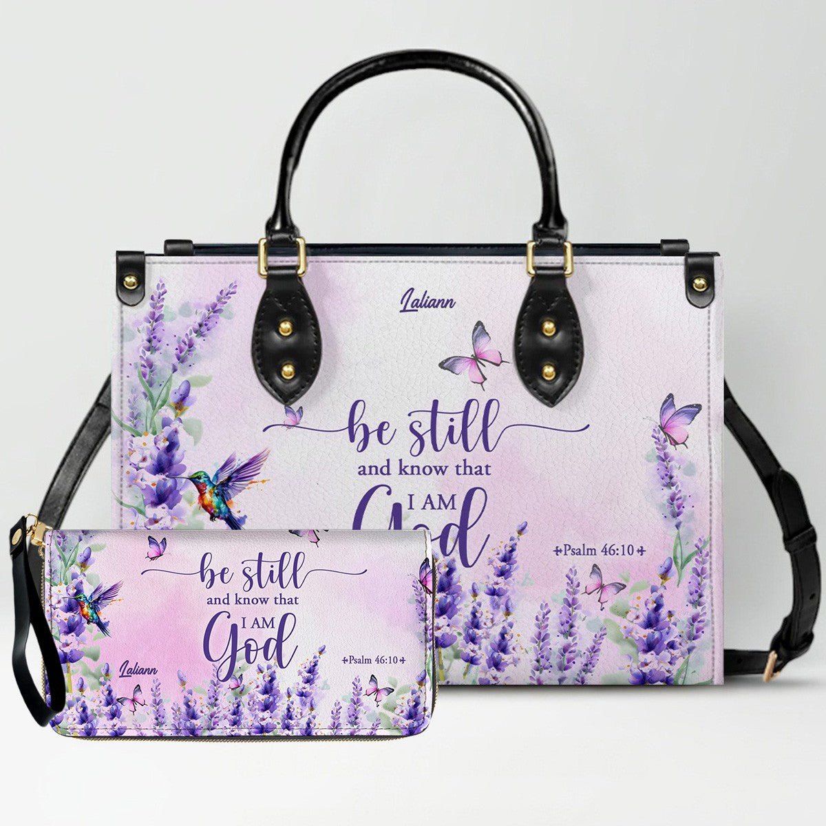 Custom Name Christian Leather Handbag with Matching Long Wallet - Scripture Verse Tote Bag, Inspirational Religious Gift for Women, Mother's Day CAB01042126