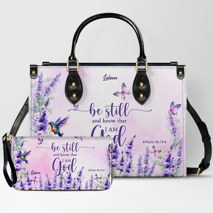 Custom Name Christian Leather Handbag with Matching Long Wallet - Scripture Verse Tote Bag, Inspirational Religious Gift for Women, Mother's Day CAB01042126