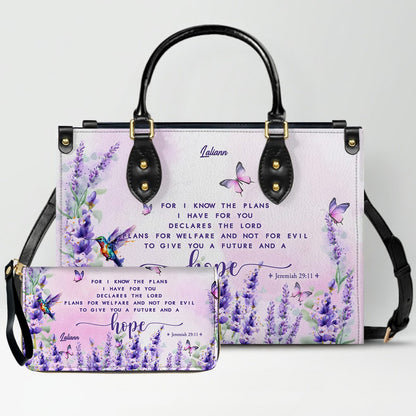 Custom Name Christian Leather Handbag with Matching Long Wallet - Scripture Verse Tote Bag, Inspirational Religious Gift for Women, Mother's Day CAB01042126