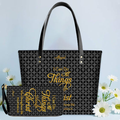 Personalized Leather Tote Bag – Luxury Christian Tote with Custom Name, Bible Verse, Gift for Women | CHRISTIANARTBAG