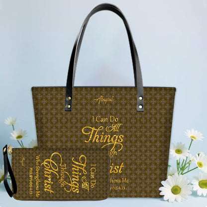 Personalized Leather Tote Bag – Luxury Christian Tote with Custom Name, Bible Verse, Gift for Women | CHRISTIANARTBAG