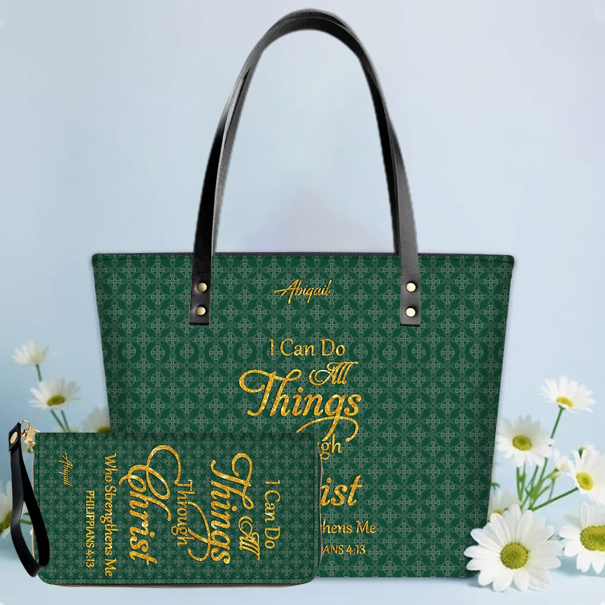 Personalized Leather Tote Bag – Luxury Christian Tote with Custom Name, Bible Verse, Gift for Women | CHRISTIANARTBAG