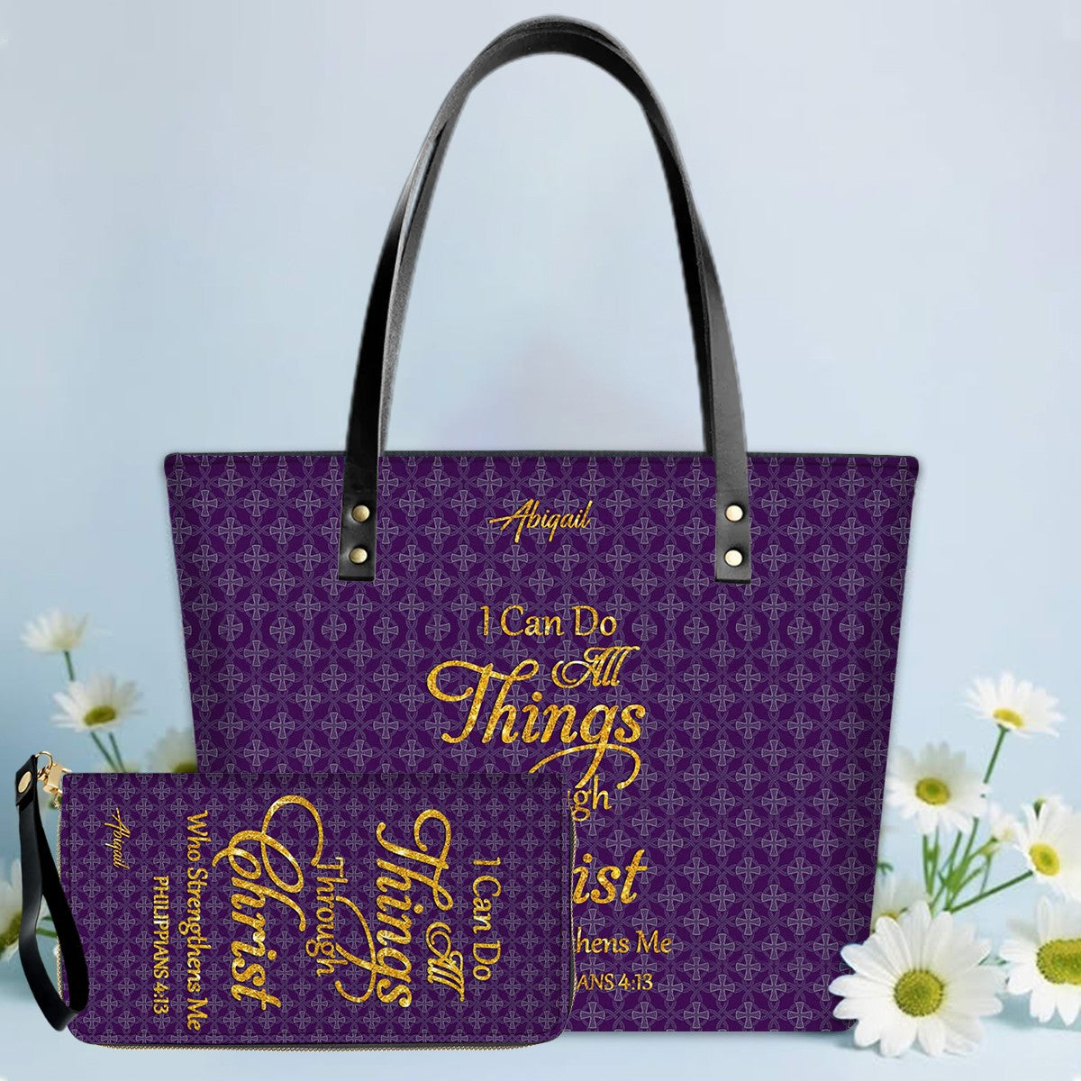 Personalized Leather Tote Bag – Luxury Christian Tote with Custom Name, Bible Verse, Gift for Women | CHRISTIANARTBAG