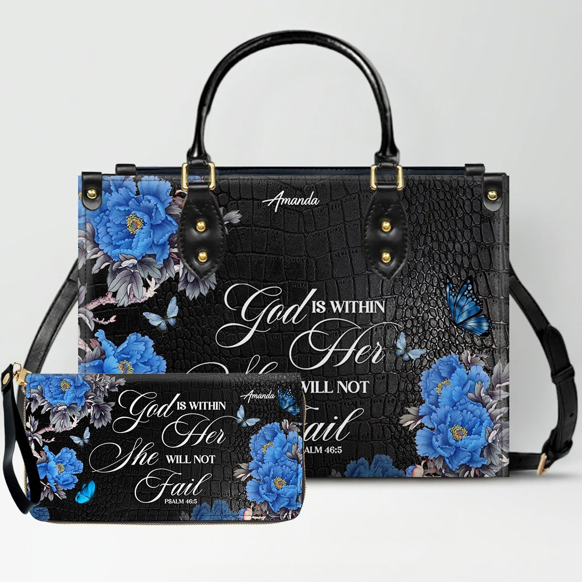 Personalized Christian Leather Handbag & Long Wallet Set – Christian Bible Verse Bag | CHRISTIANARTBAG CAB01012326