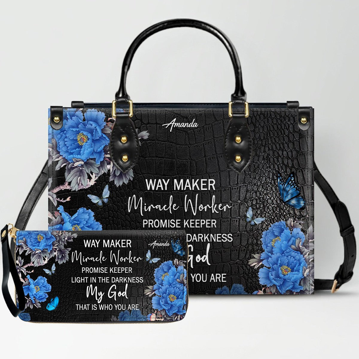 Personalized Christian Leather Handbag & Long Wallet Set – Christian Bible Verse Bag | CHRISTIANARTBAG CAB01012326