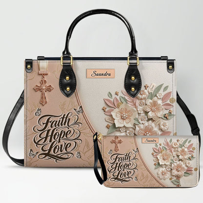CHRISTIANARTBAG Personalized Leather Handbag and Wallet Set | Beige Custom Name Cross Purse & Long Wristlet Clutch CAB01061626