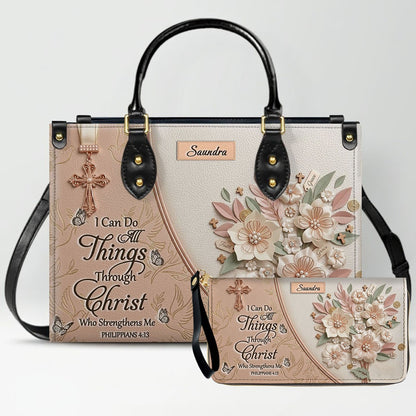 CHRISTIANARTBAG Personalized Leather Handbag and Wallet Set | Beige Custom Name Cross Purse & Long Wristlet Clutch CAB01061626