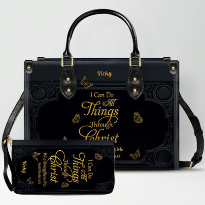 "I Can Do All Things" Inspirational Leather Bag & Wallet Set - Personalized Religious Gift - CHRISTIANARTBAG CAB0142326