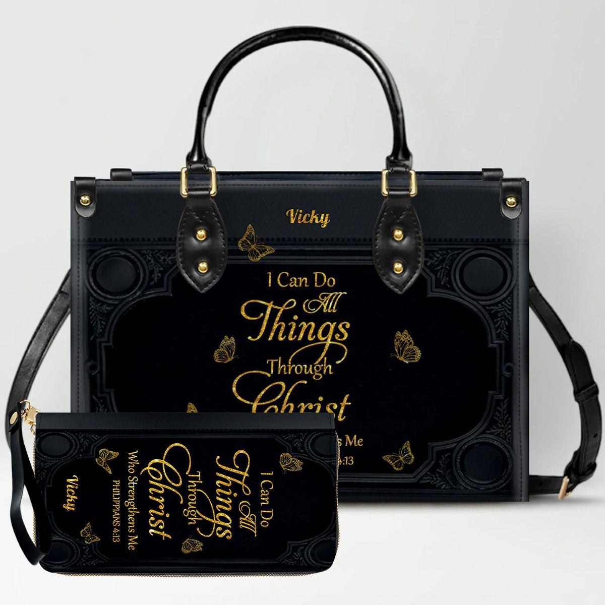 "I Can Do All Things" Inspirational Leather Bag & Wallet Set - Personalized Religious Gift - CHRISTIANARTBAG CAB0142326