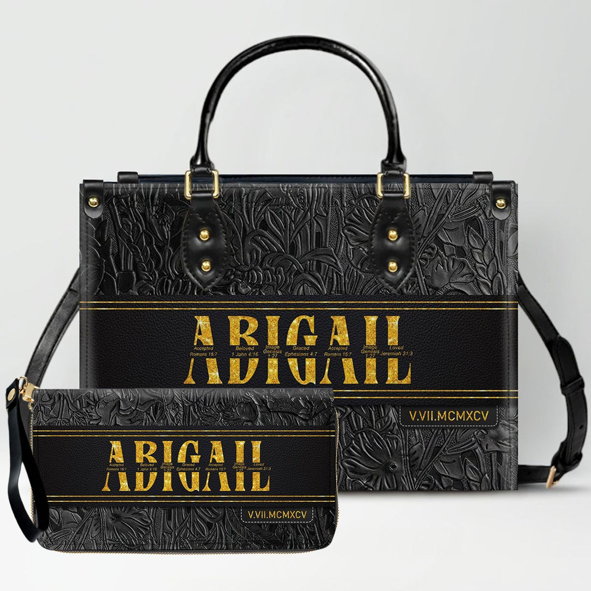 Personalized Leather Handbag & Wallet Set with Custom Name Bible Verses & Roman Numeral Date - CHRISTIANARTBAG CAB01030626