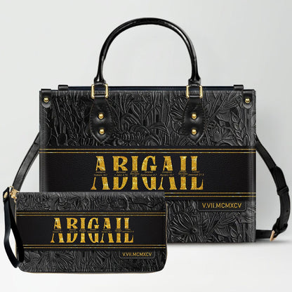 Personalized Leather Handbag & Wallet Set with Custom Name Bible Verses & Roman Numeral Date - CHRISTIANARTBAG CAB01030626