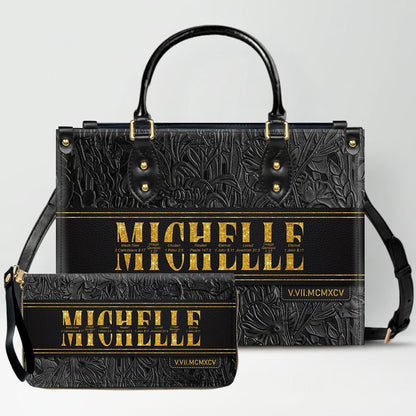 Personalized Leather Handbag & Wallet Set with Custom Name Bible Verses & Roman Numeral Date - CHRISTIANARTBAG CAB01030626