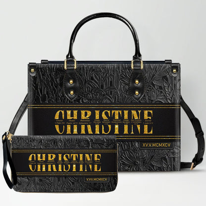 Personalized Leather Handbag & Wallet Set with Custom Name Bible Verses & Roman Numeral Date - CHRISTIANARTBAG CAB01030626