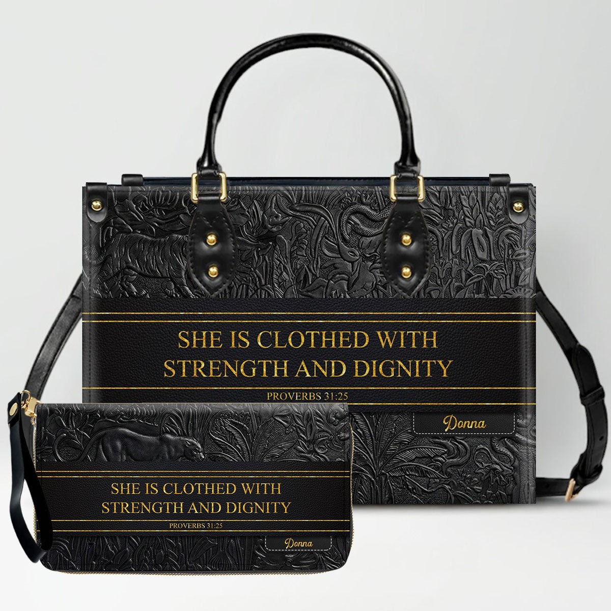 Personalized Christian Leather Handbag & Wallet Set | Custom Bible Verse Purse | CHRISTIANARTBAG CAB01030526