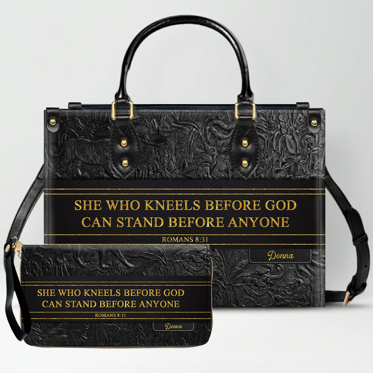 Luxury Embossed Leather Christian Tote Bag - Custom Name & Scripture Purse - Premium Faith Gift for Women CAB0132426