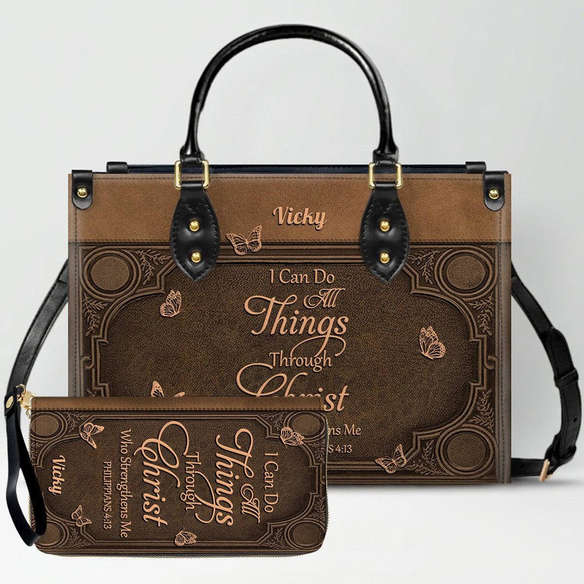 Custom Scripture Leather Tote & Wallet Set | Personalized Faith Gifts by CHRISTIANARTBAG CAB01042026