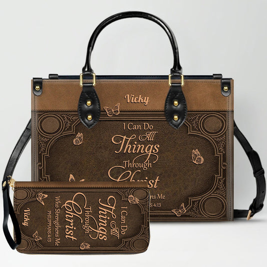 "I Can Do All Things" Inspirational Leather Bag & Wallet Set - Personalized Religious Gift - CHRISTIANARTBAG CAB0142326